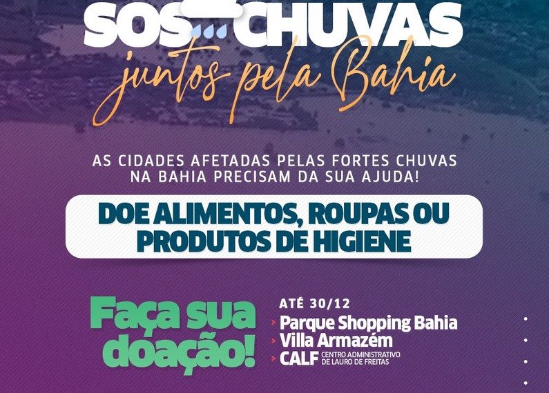 Prefeitura de Lauro de Freitas inicia campanha de arrecadação para ajudar vítimas das chuvas na Bahia